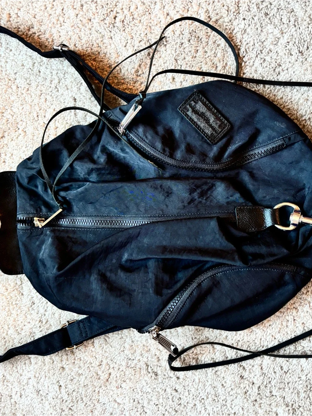 Rebecca Minkoff Julian Nylon Black Sling Backpack with Silver Hardware